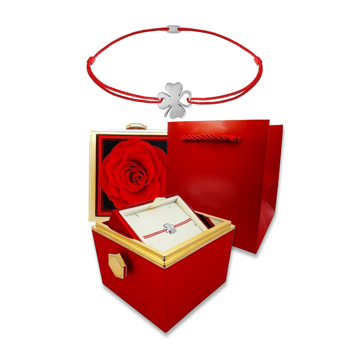 Lóhere Szív Örök Rózsával Ezüst 925 Fonalas Karkötő