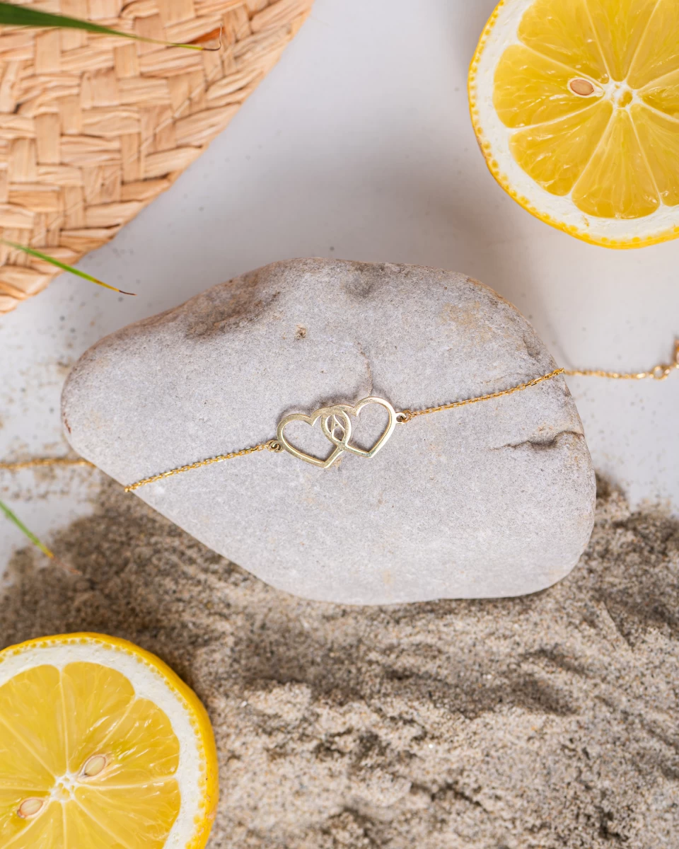 Dupla Kontúr Szív Betűvel Vörös Arany 14K Karkötő