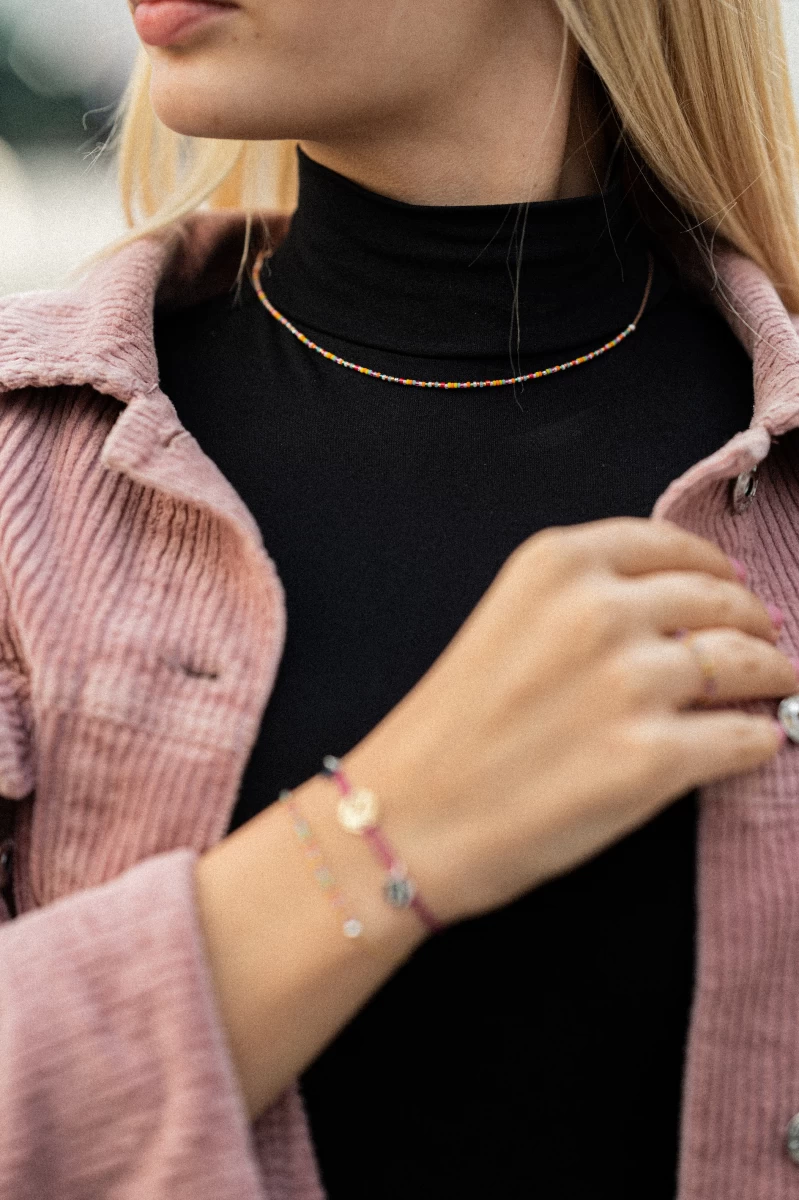 Színes Gyöngy Lánc Vörös Arany 14K Nyaklánc