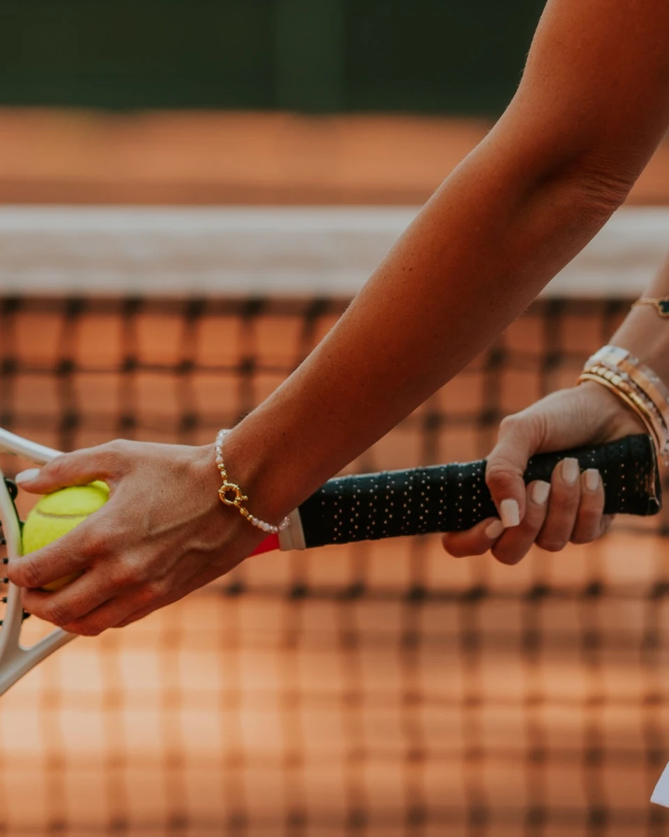 Gyöngy Rózsaszín és Fehér Kristállyal Sárga Aranyozott Ezüst 925 Karkötő