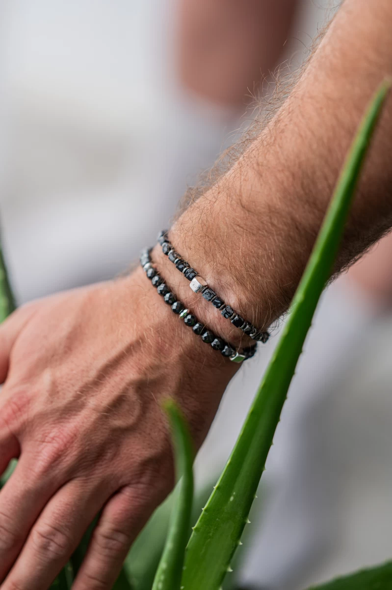 Hópehely Obszidián Ezüst 925 Karkötő