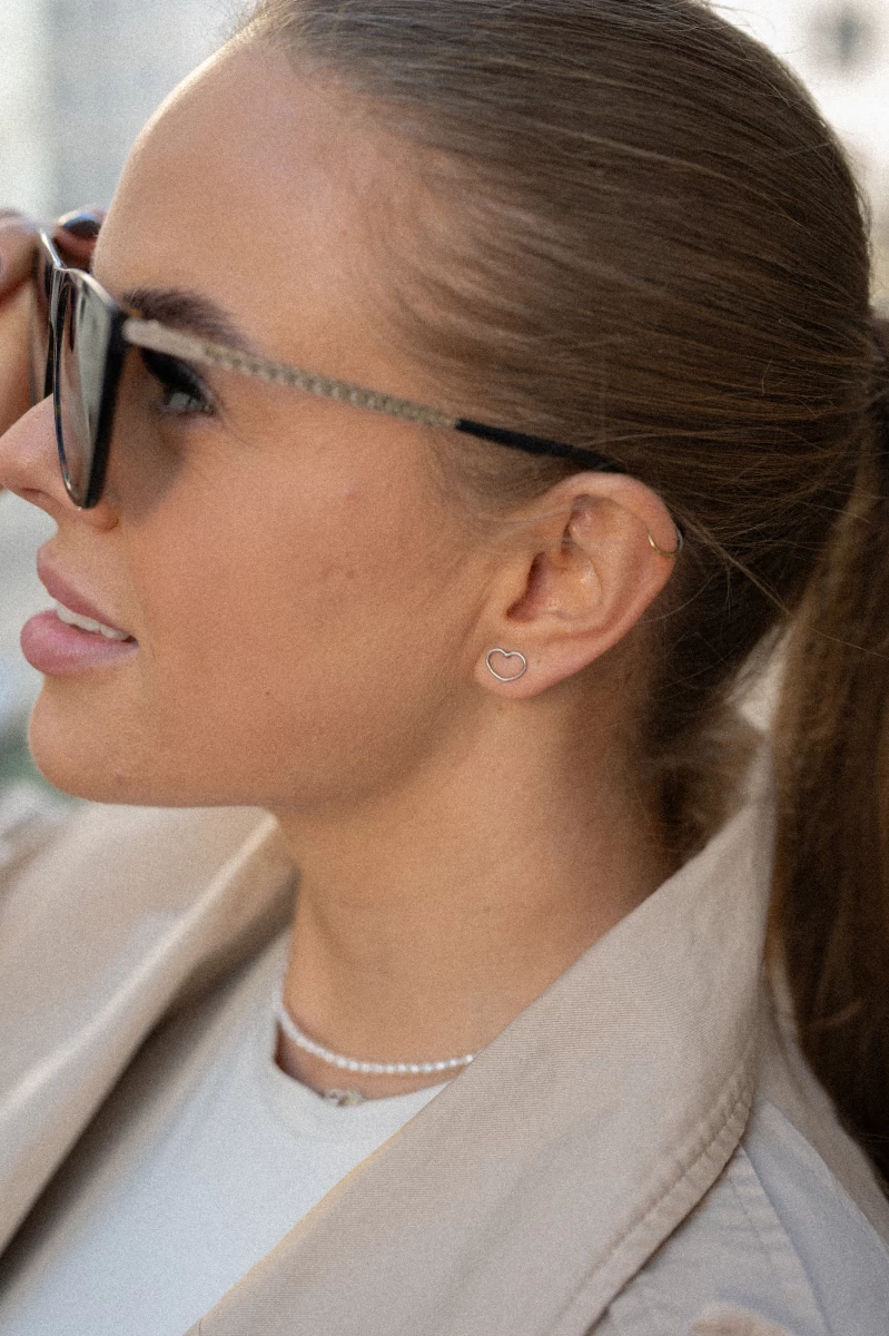 Kontúr Szív Örök Rózsával Vörös Arany 14K Fülbevaló