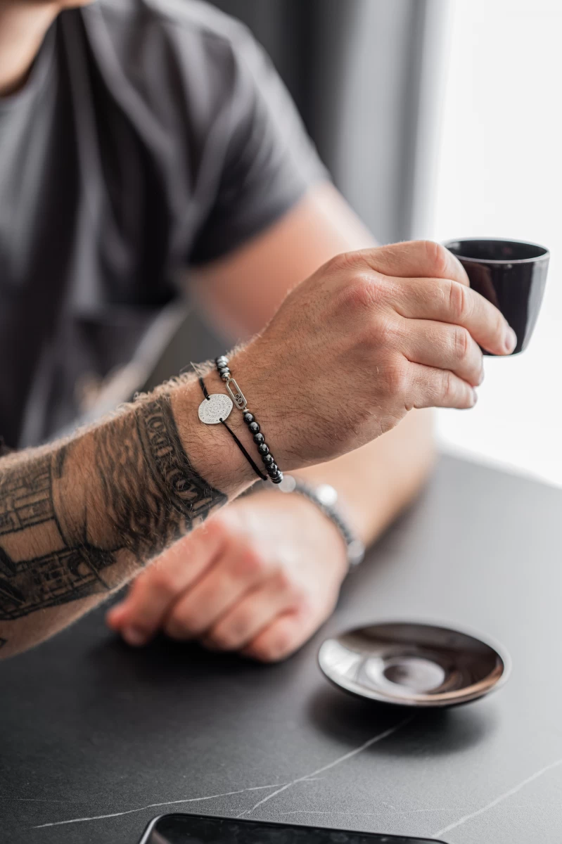 Biztostű Hematit Ásvány Golyós Ezüst 925 Karkötő